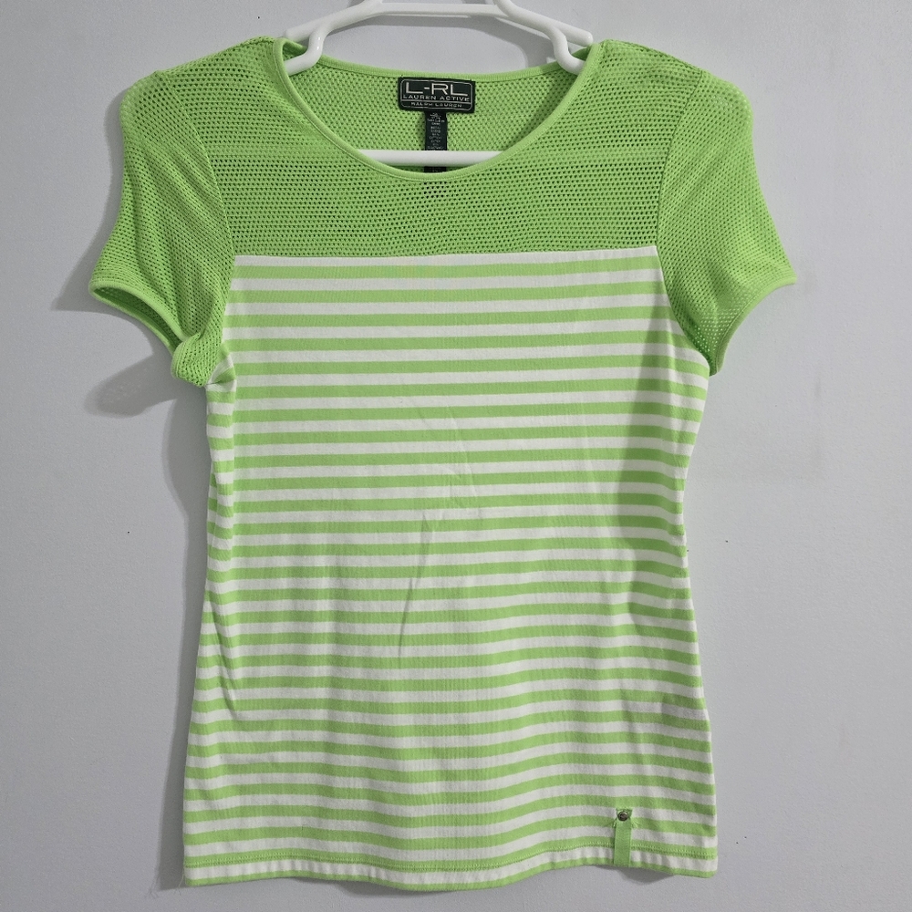 Lauren Ralph Lauren Lime Striped Short Sleeve Top